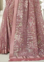 Rose Pink Sequins Saree