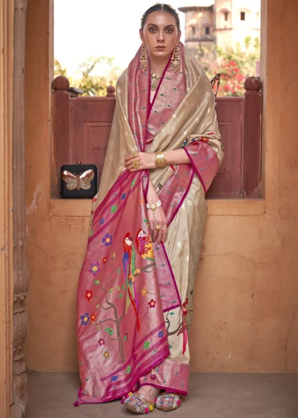 Safari Beige Paithani Silk Saree