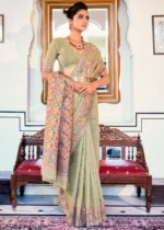 Sage Green Kashmiri Jamawar Pashmina Saree