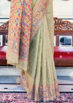 Sage Green Kashmiri Jamawar Pashmina Saree