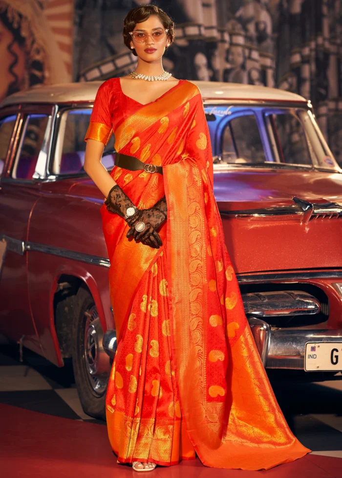 Scarlet Red Banarasi Silk Saree