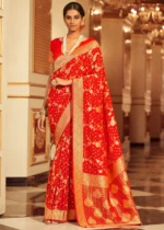 Scarlet Red Chiffon Banarasi Saree