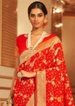 Scarlet Red Chiffon Banarasi Saree