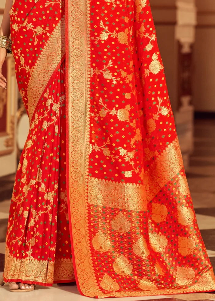 Scarlet Red Chiffon Banarasi Saree