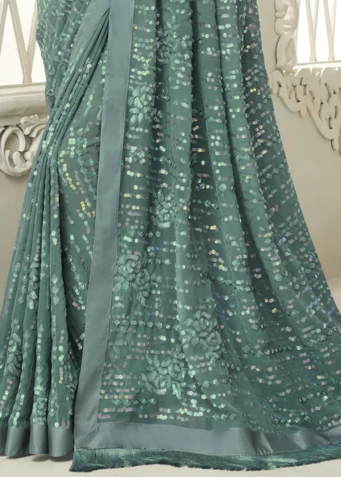 Sea Green Sequins Saree