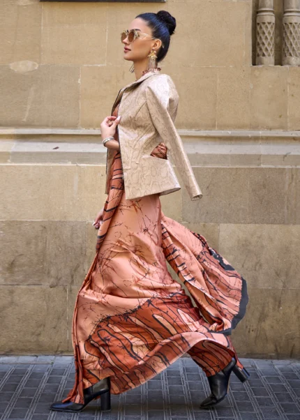 Sienna Brown Satin Crepe Saree