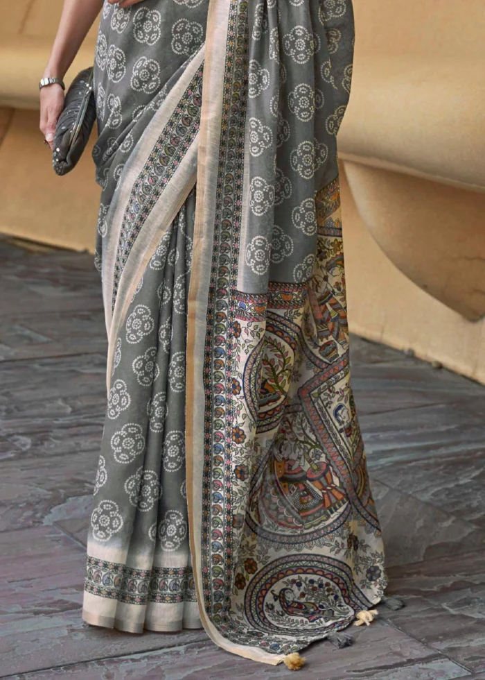 Steel Gray Cotton Saree