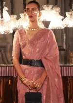 Sweet Pink Woven Linen Silk Saree