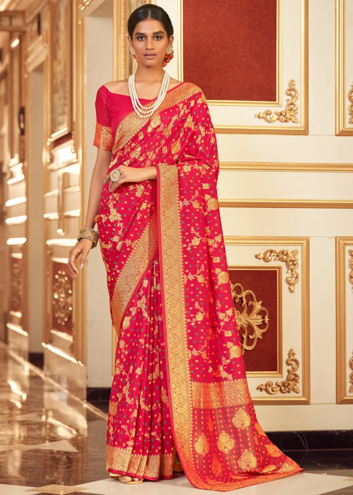 Taffy Pink Chiffon Banarasi Saree