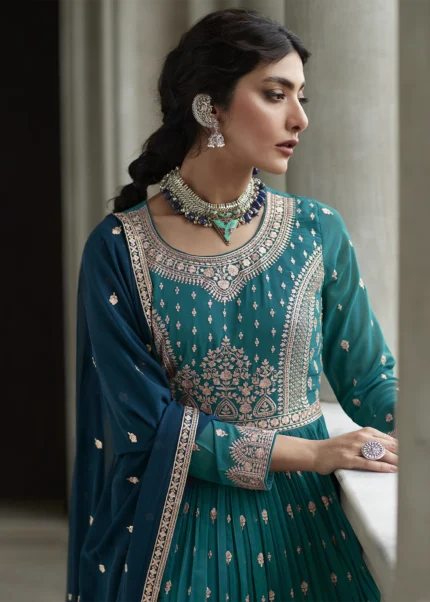 Teal Green Anarkali Lehenga Suit