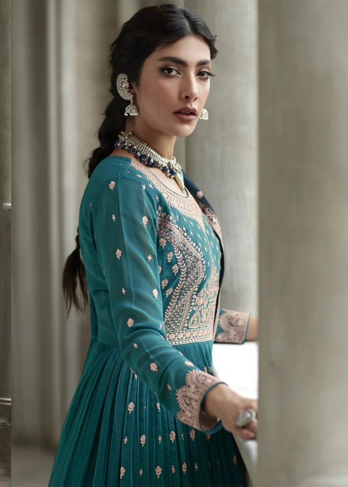 Teal Green Anarkali Lehenga Suit