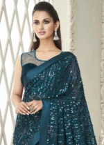 Teal Green Sequins Saree