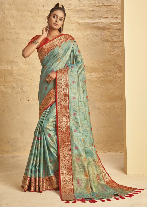 Turquoise Blue Banarasi Silk Saree