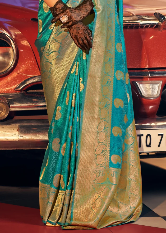 Turquoise Blue Banarasi Silk Saree