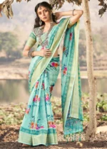 Turquoise Blue Cotton Saree