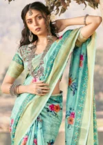 Turquoise Blue Cotton Saree