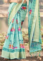 Turquoise Blue Cotton Saree