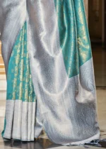 Turquoise & Gray Banarasi Silk Saree