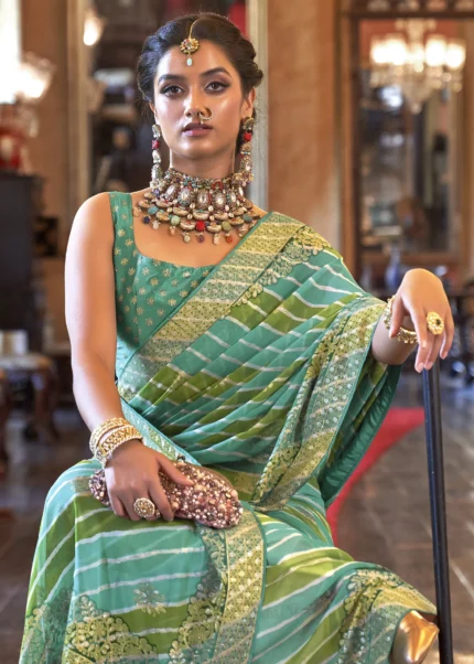 Turquoise Green Georgette Silk Saree