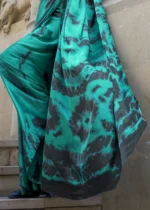 Turquoise Green Satin Crepe Saree