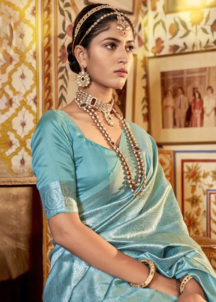 Turquoise Kanjivaram Saree