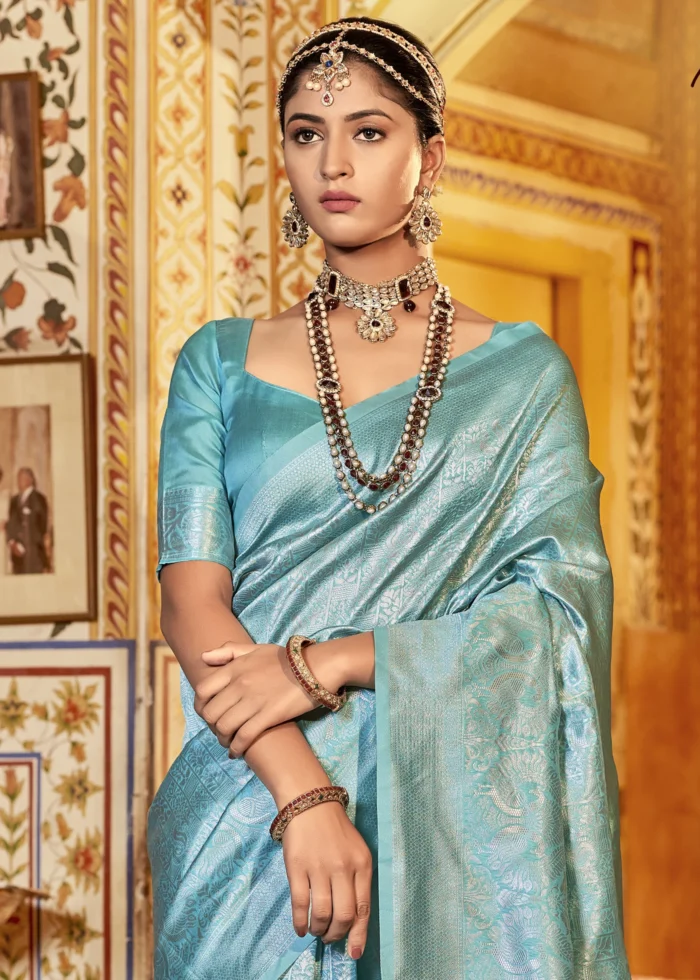 Turquoise Kanjivaram Saree