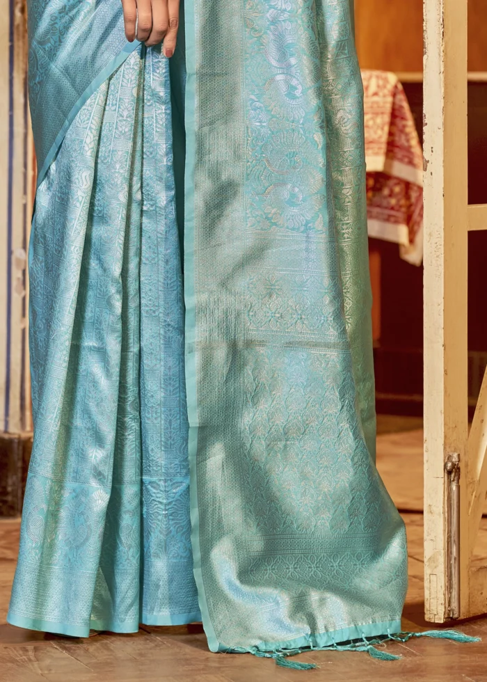 Turquoise Kanjivaram Saree