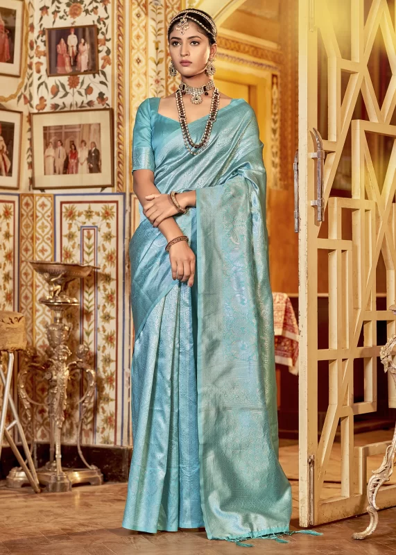 Turquoise Kanjivaram Saree