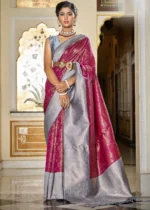 Wine & Gray Banarasi Silk Saree