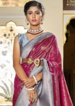 Wine & Gray Banarasi Silk Saree