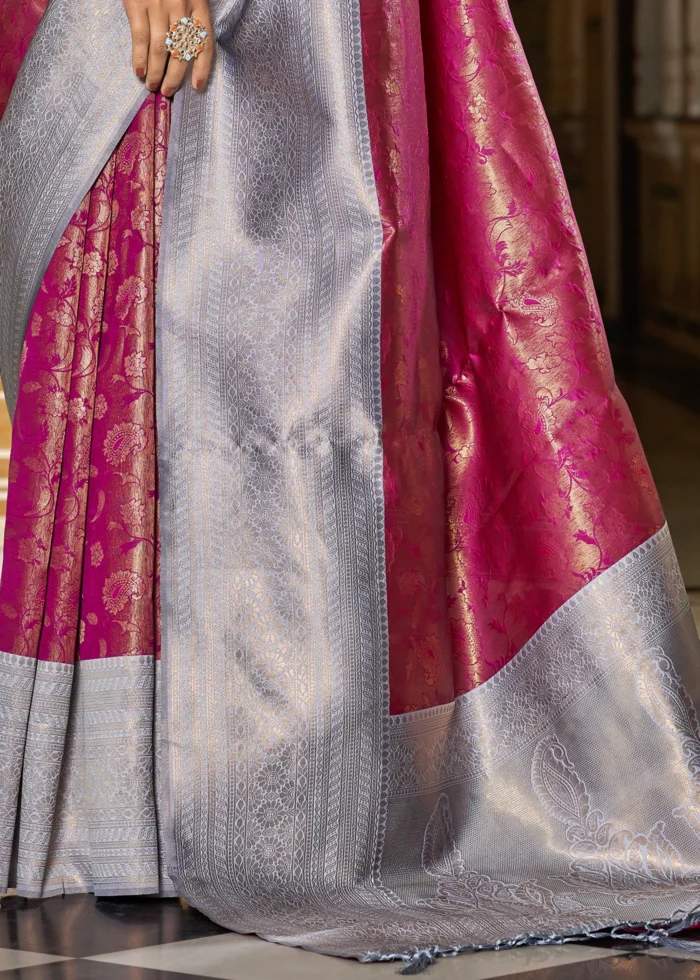 Wine & Gray Banarasi Silk Saree