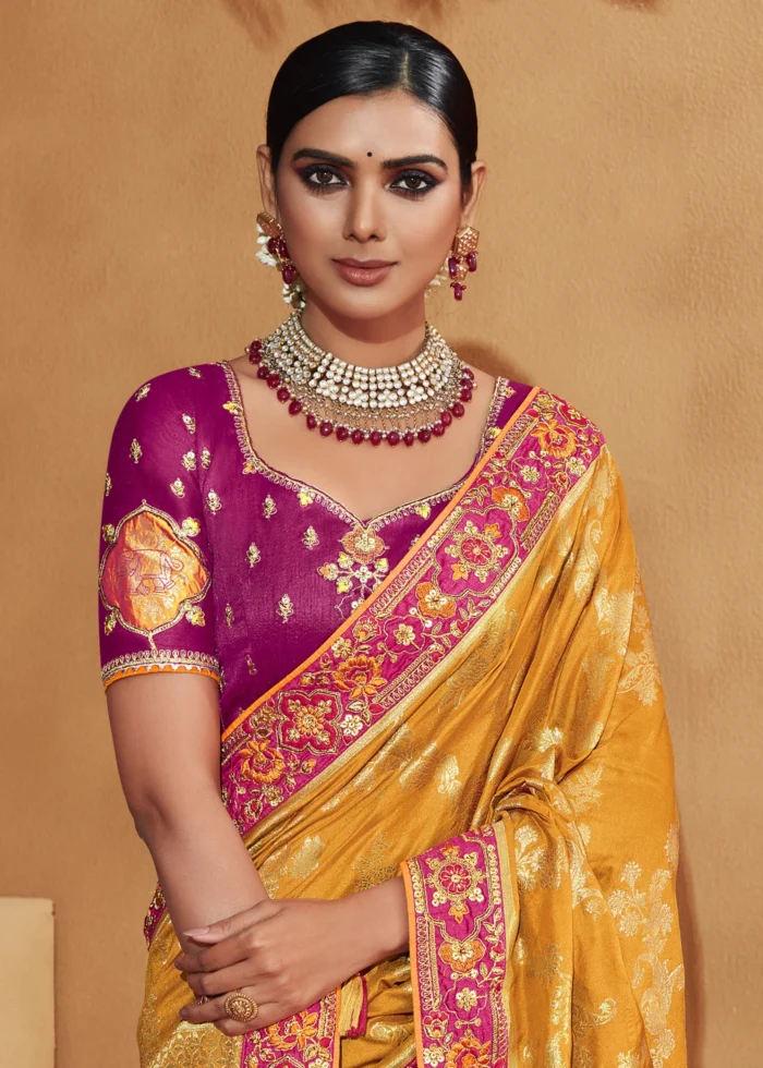 Yellow & Purple Banarasi Saree