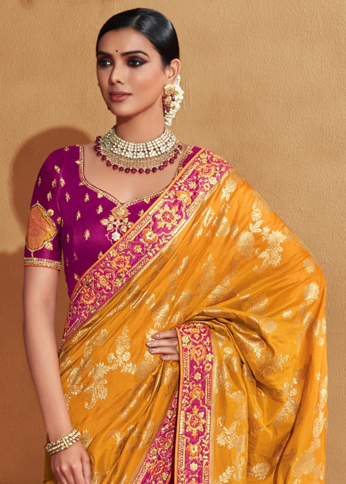 Yellow & Purple Banarasi Saree