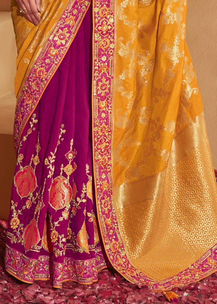 Yellow & Purple Banarasi Saree