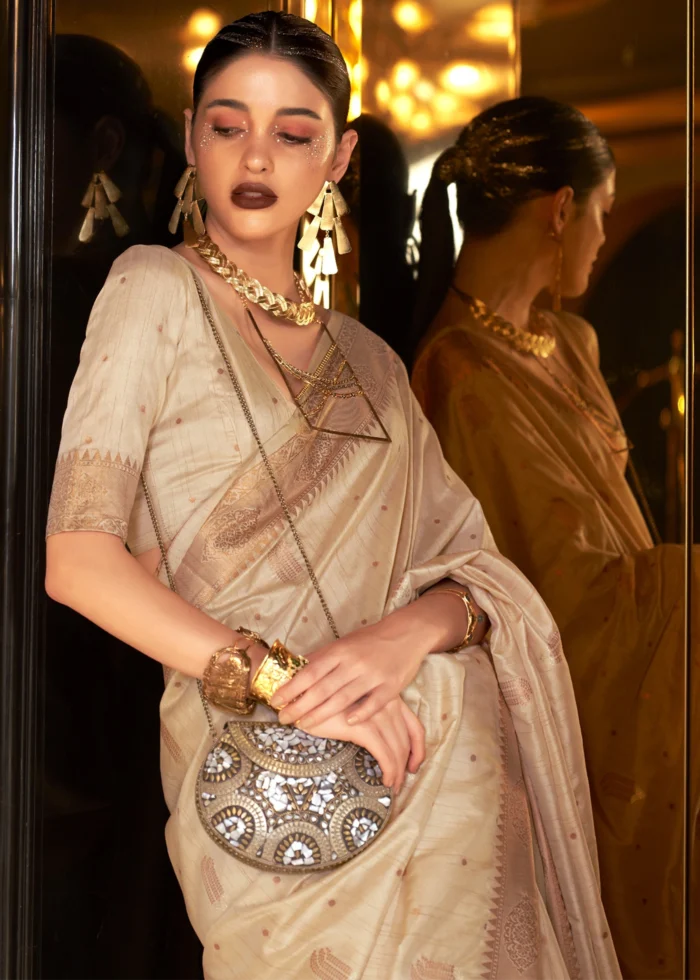 Almond Beige Tussar Silk Saree