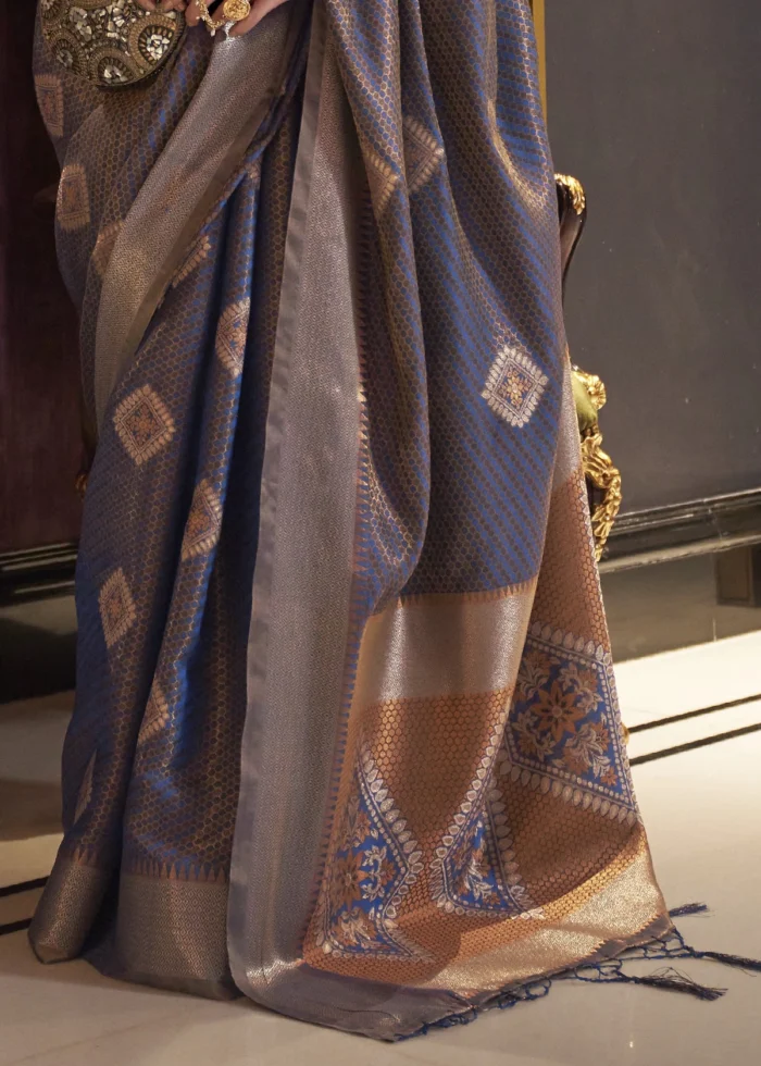 Antique Blue Banarasi Silk Saree