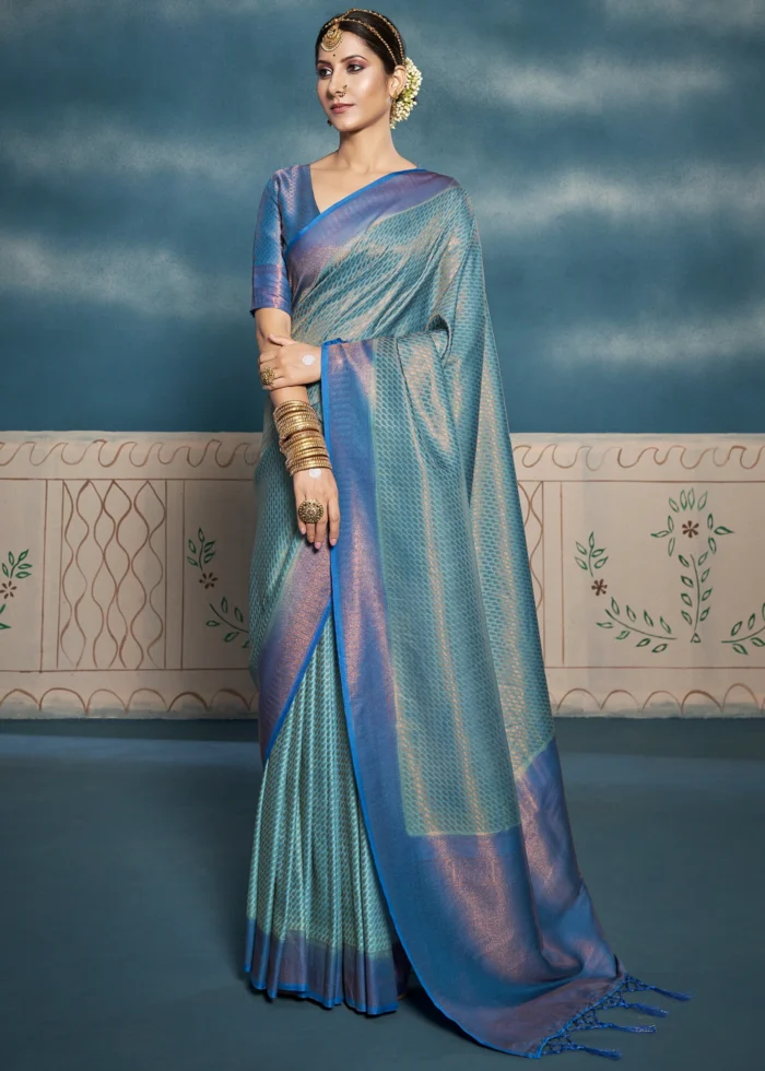 Antique Blue Kanjivaram Saree