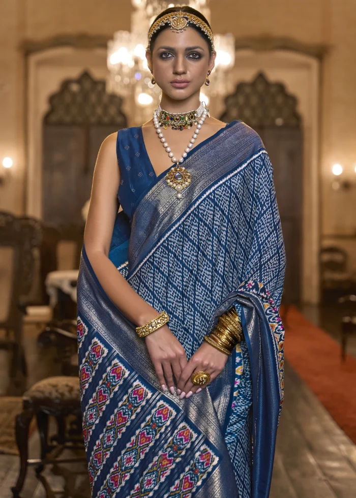 Antique Blue Patola Silk Saree