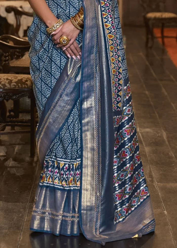 Antique Blue Patola Silk Saree