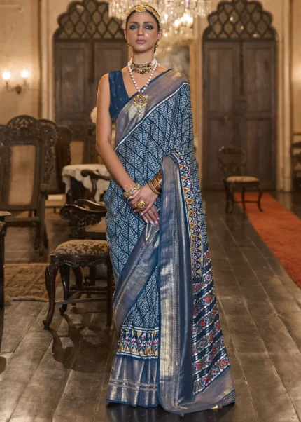 Antique Blue Patola Silk Saree