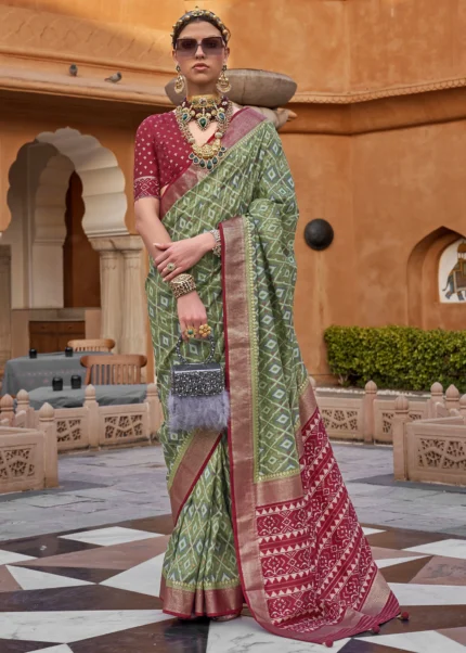 Ash Green Patola Saree