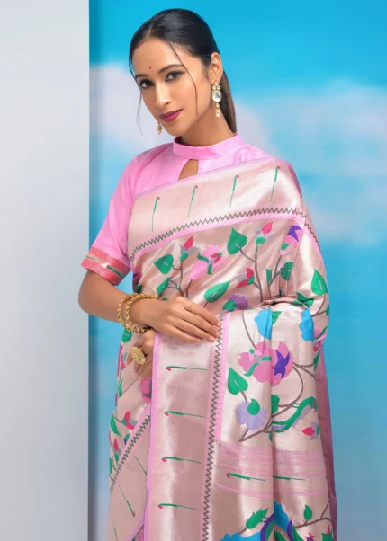 Baby Pink Paithani Silk Saree