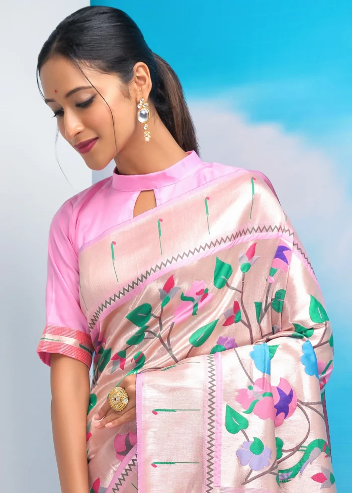 Baby Pink Paithani Silk Saree