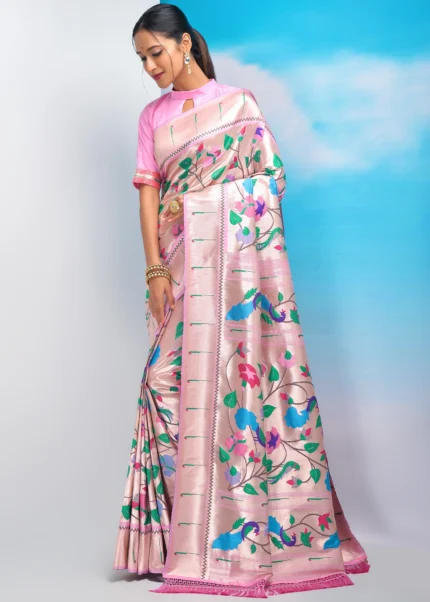 Baby Pink Paithani Silk Saree