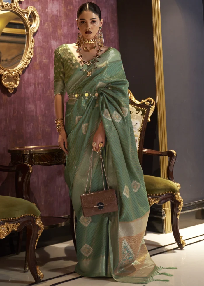 Basil Green Banarasi Silk Saree