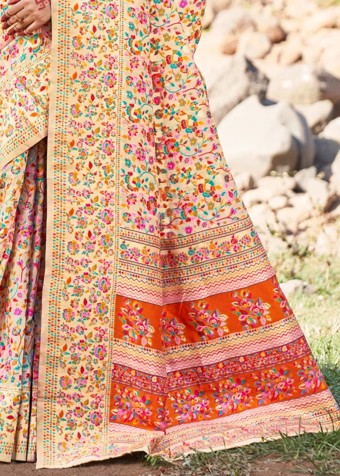 Beige Kashmiri Jamawar Saree