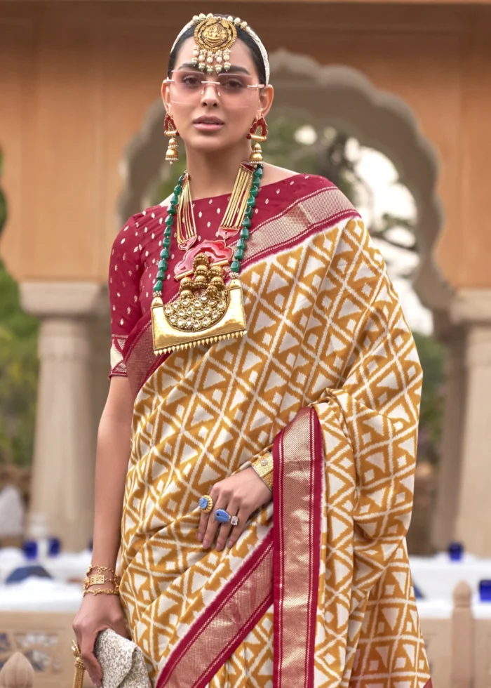 Beige & Red Patola Saree