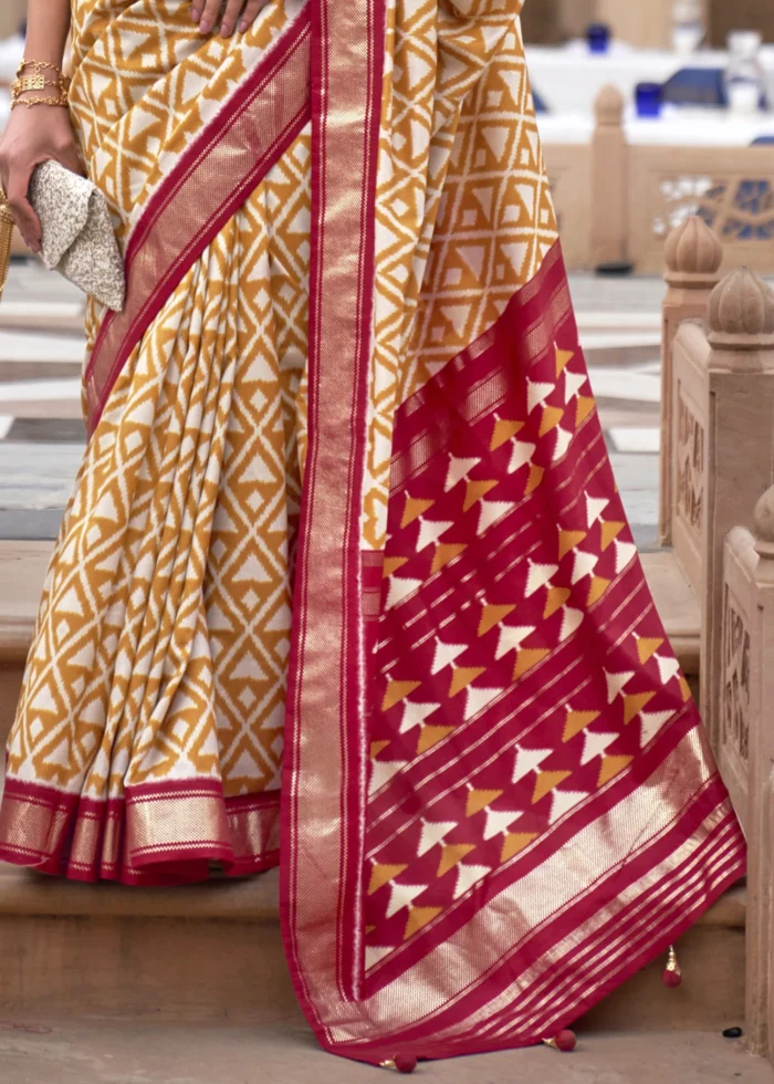 Beige & Red Patola Saree