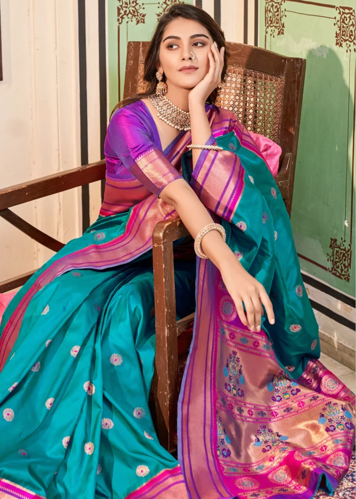 Blue and Purple Paithani Silk Saree