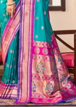 Blue and Purple Paithani Silk Saree